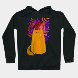 Cat and foliage - yellow and purple Hoodie